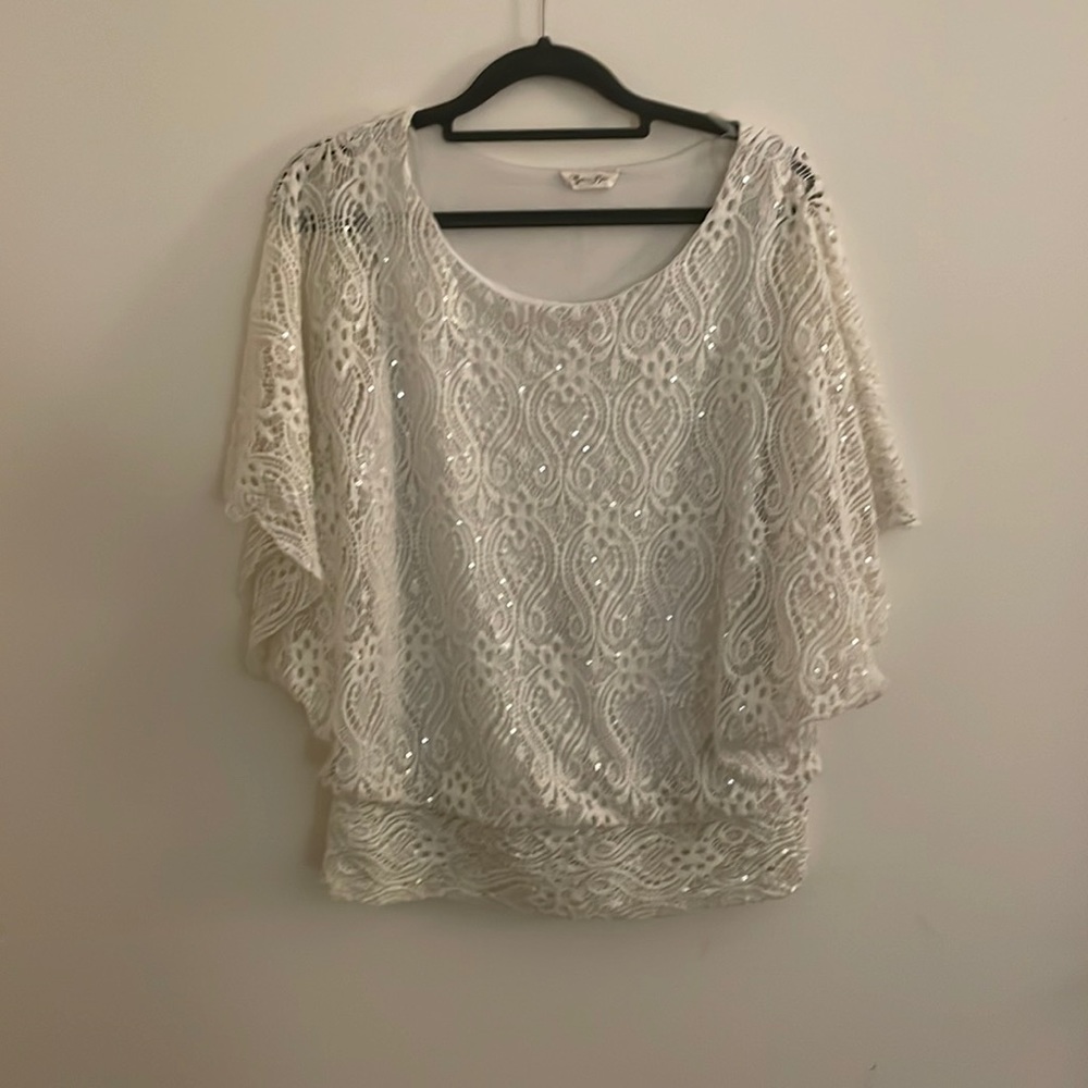 White sequin lace top